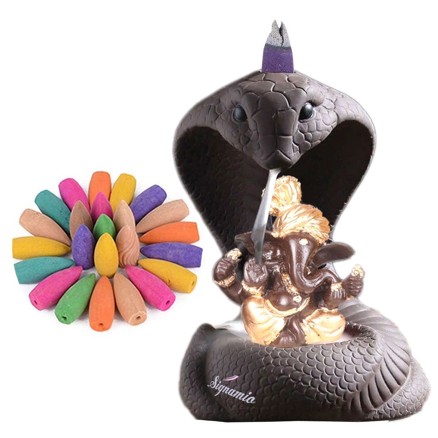 Ceramic Snake Ganesha backflow Smoke  Fountain Incense Burner - 1 Pcs/30 Cones