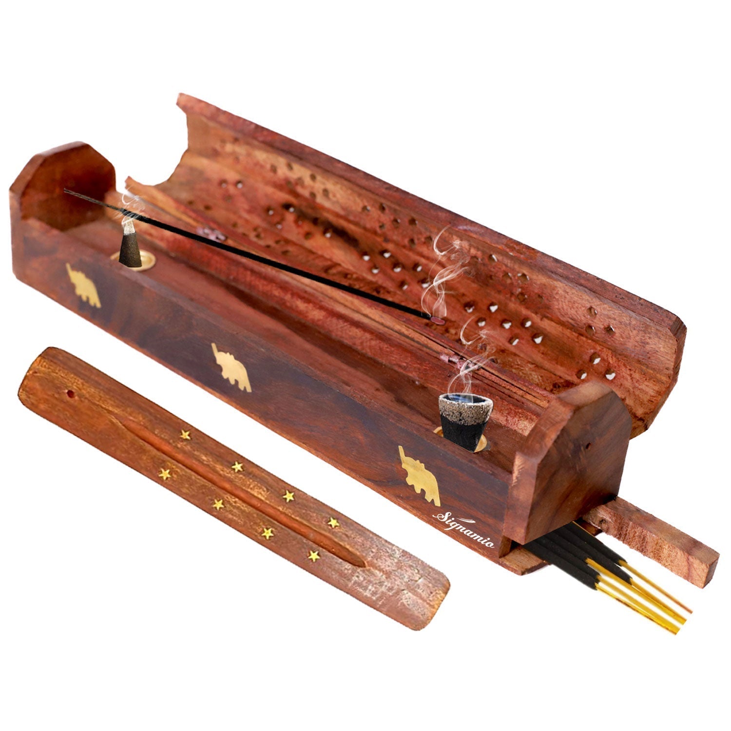 2pcs Wooden Agarbatti Incense Stand with Extra Ash Catcher