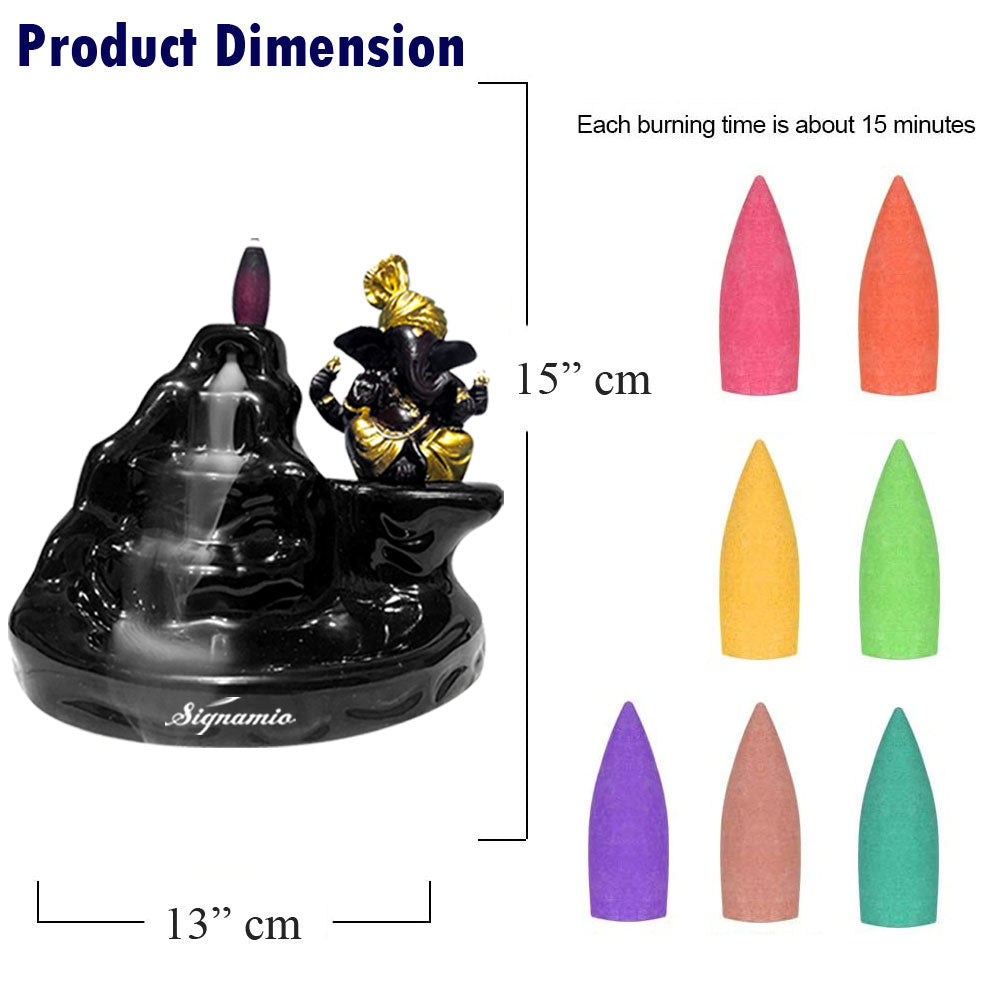 Ganesha backflow dhup Fountain Incense Burner - 1 Pcs/30 Cones