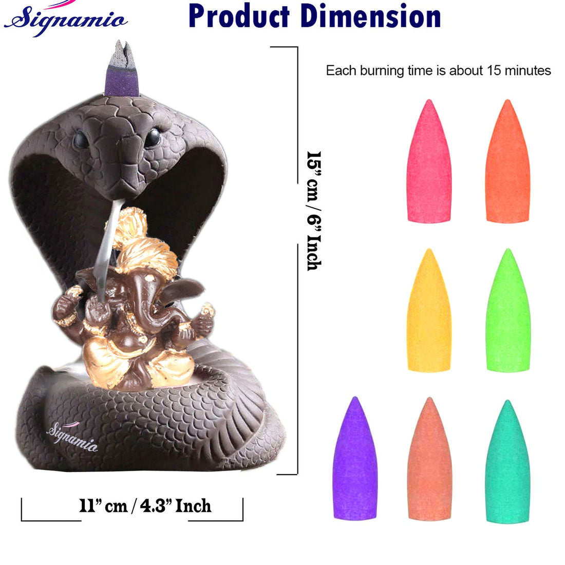 Ceramic Snake Ganesha backflow Smoke  Fountain Incense Burner - 1 Pcs/30 Cones