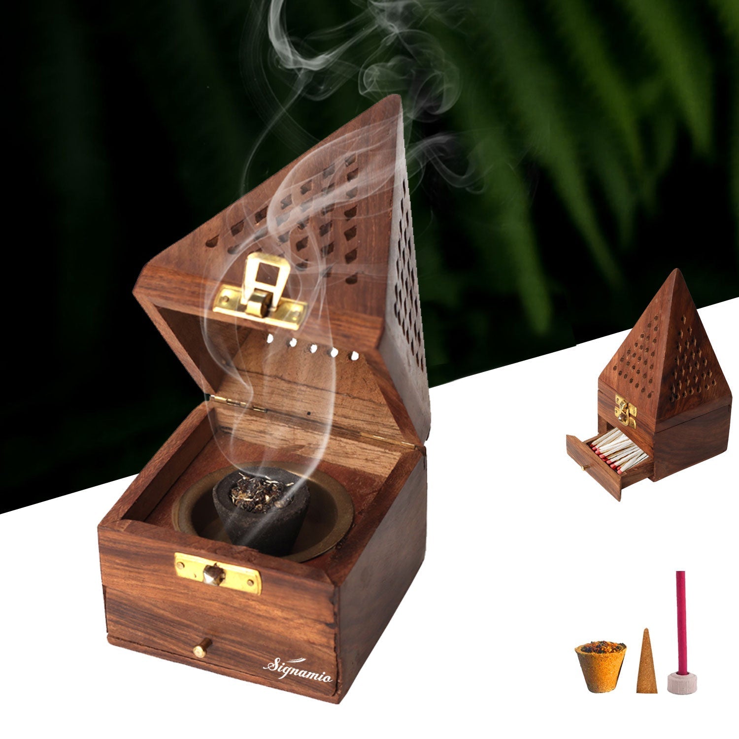 Wooden Sambrani Dhoop Dhup Cup Stand with Drawer