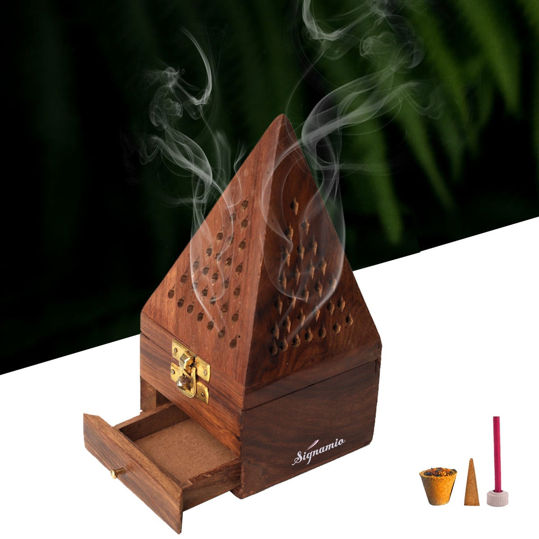 Wooden Sambrani Dhoop Dhup Cup Stand with Drawer